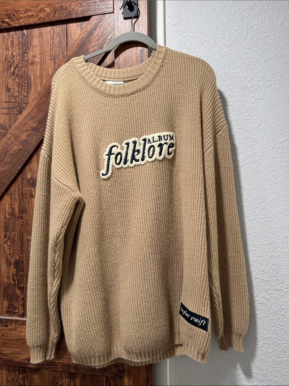 Folklore✨ Album Chenille Patch Crew Neck Sweater in Camel